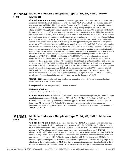 Sorted By Test Name - Mayo Medical Laboratories