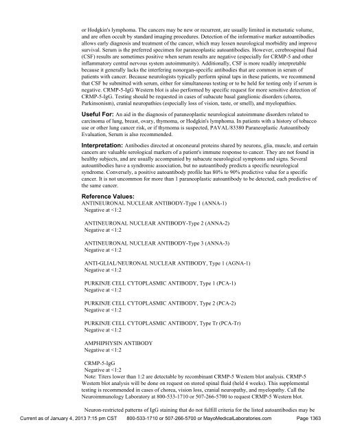 Sorted By Test Name - Mayo Medical Laboratories