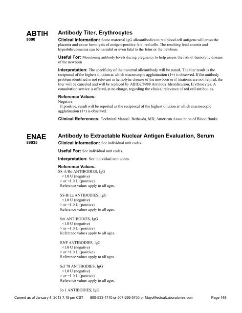 Sorted By Test Name - Mayo Medical Laboratories