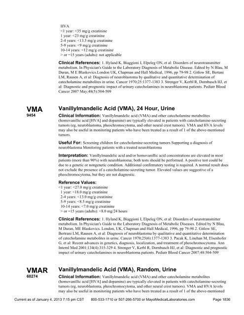 Sorted By Test Name - Mayo Medical Laboratories