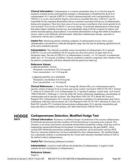 Sorted By Test Name - Mayo Medical Laboratories