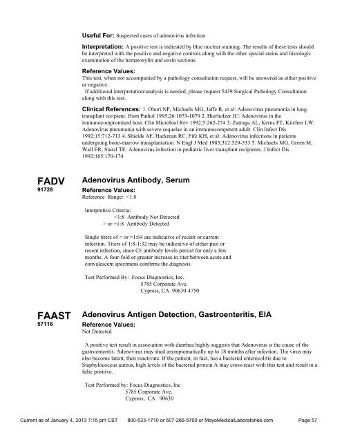 Sorted By Test Name - Mayo Medical Laboratories