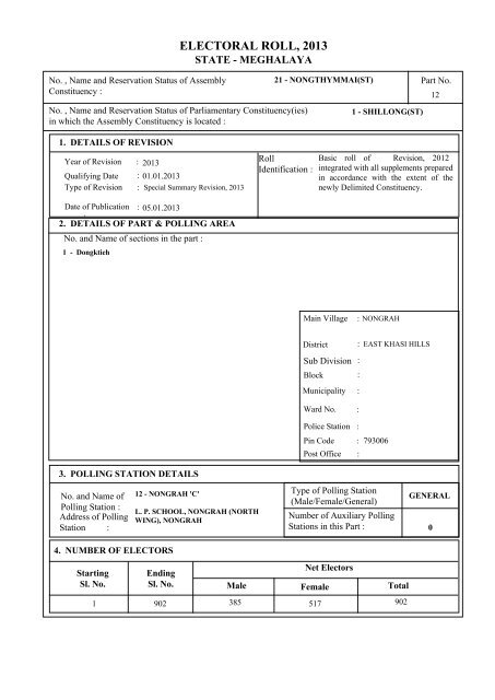 ELECTORAL ROLL, 2013