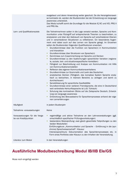 Modulbeschreibungen der sprachwissenschaftlichen Module