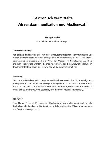 Elektronisch vermittelte Wissenskommunikation und Medienwahl