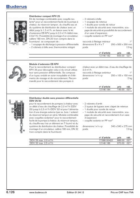 Catalogue distribution de chaleur - Buderus Heiztechnik AG