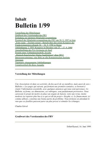 Inhalt Bulletin 1/99 - Frankoromanistenverband