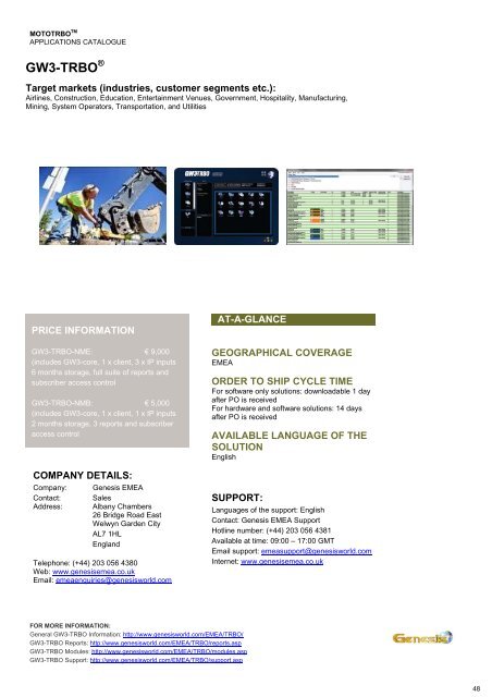 MOTOTRBO Application Partner Catalogue - Motorola