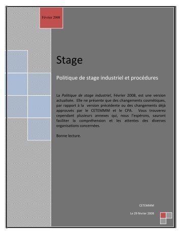 politique de stage industriel et procédures - CETEMMM
