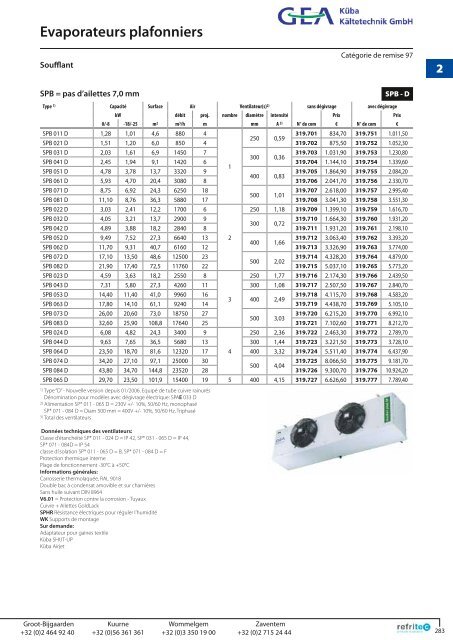 Evaporateurs plafonniers - Refritec