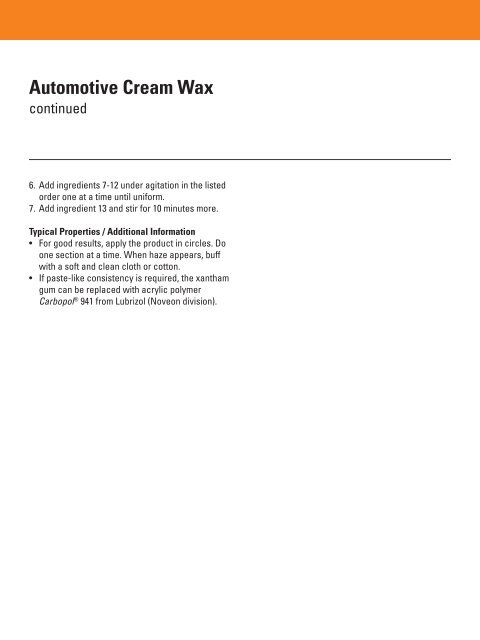 Formulation Information - Auto Care Applications - Xiameter