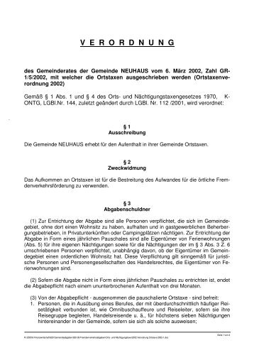 2002 Verordnung Ortstaxe 2002-1 - Neuhaus