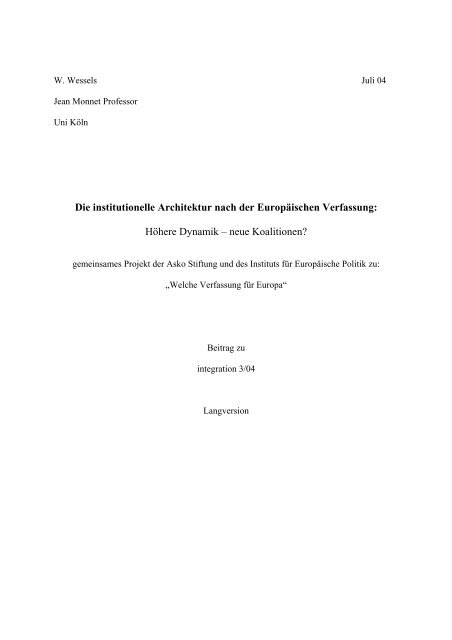 Die institutionelle Architektur nach der Europäischen Verfassung ...