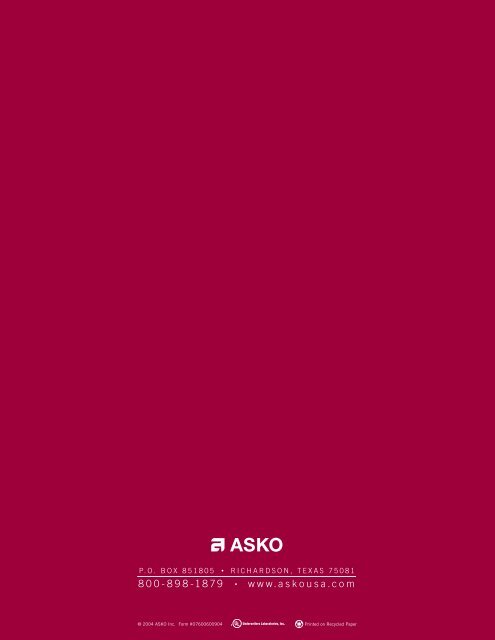 Download the ASKO Clean Living Brochure (pdf) - Epicurious