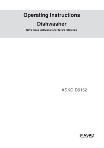 ASKO D5152 Operating Instructions Dishwasher