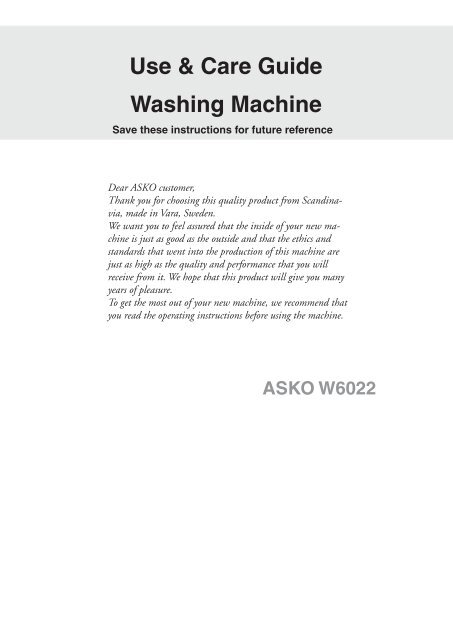 Use & Care Guide Washing Machine - Ventless Laundry Store