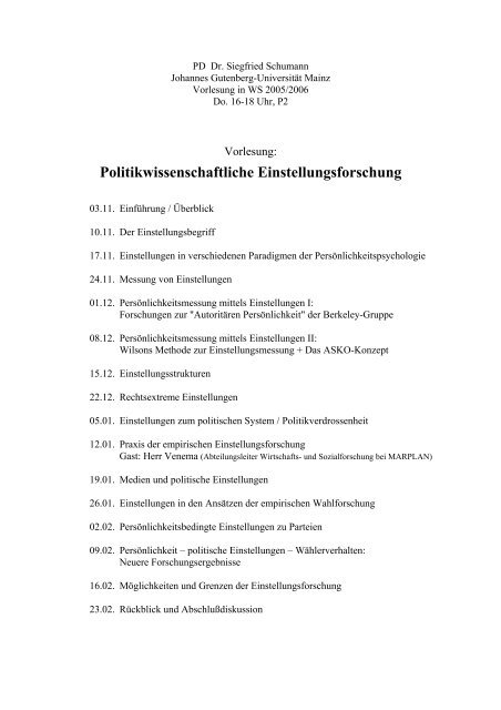 Politikwissenschaftliche Einstellungsforschung - Johannes ...