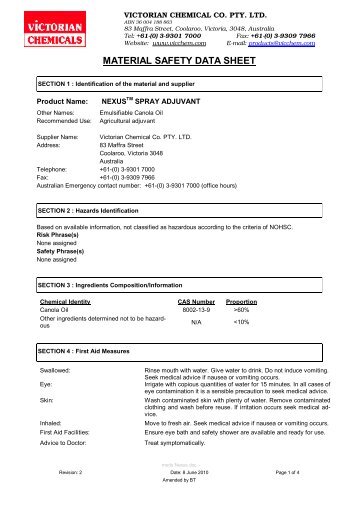 msds Nexus - Victorian Chemicals