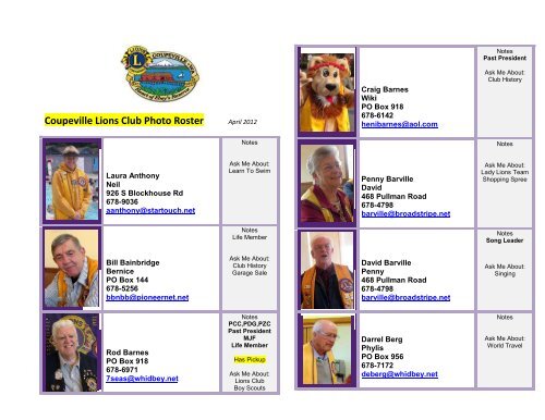 Coupeville Lions Club Photo Roster April 2012