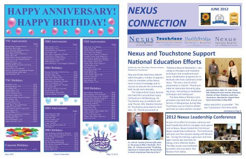 nexus connection june 2012 - Touchstone Neurorecovery Center