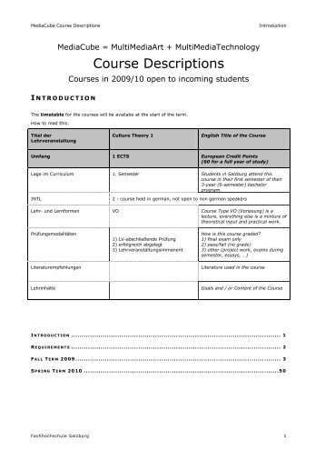 Course Descriptions - MultiMediaTechnology