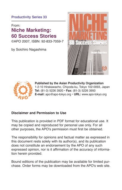 Niche Marketing: 60 Success Stories - APO Asian Productivity