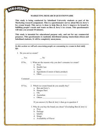 Ben & Jerry Marketing Research Questionaire.pdf - Yudhaccess ...