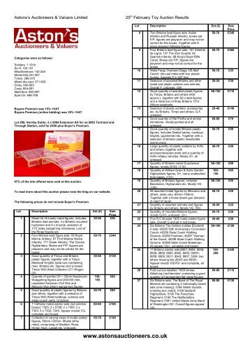 Aston's 25th February 2012 Toy Auction Results - Aston's Auctioneers