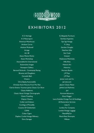 Revival Exhibitors List 2012 v2 - Goodwood