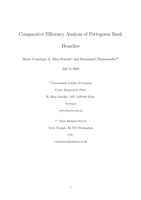 Comparative Efficiency Analysis of Portuguese Bank Branches