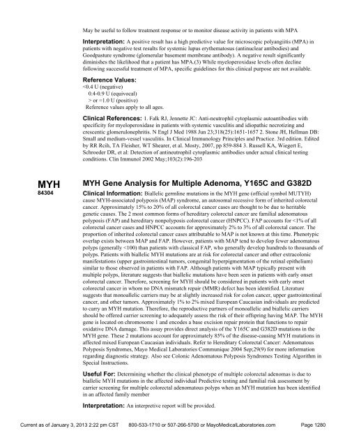 Mayo Test Catalog, (Sorted By Test Name) - Mayo Medical ...