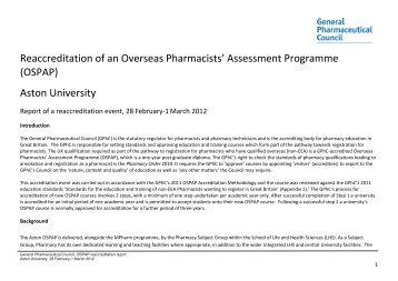 (OSPAP) Aston University - General Pharmaceutical Council