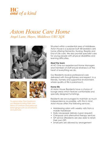 Aston House Care Home Angel Lane, Hayes, Middlesex ... - HC One