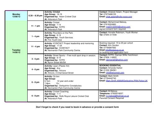 2012 Summer Holiday Activities - Littleover Community School