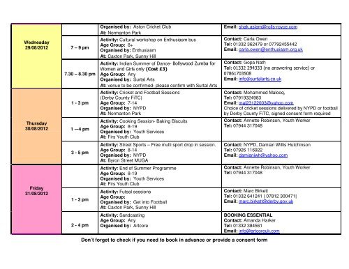 2012 Summer Holiday Activities - Littleover Community School