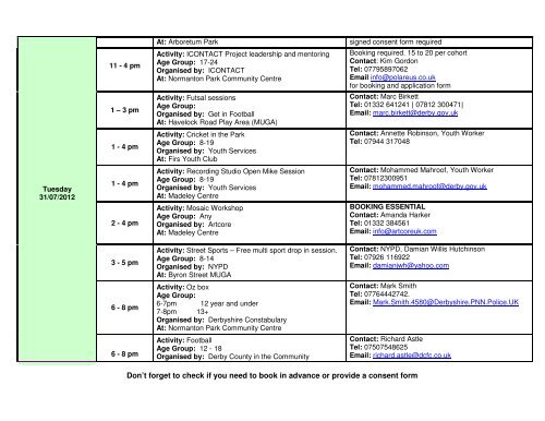 2012 Summer Holiday Activities - Littleover Community School