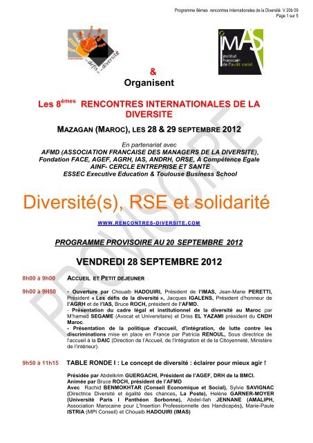 rencontres internationales de la diversite mazagan (maroc) - AFMD