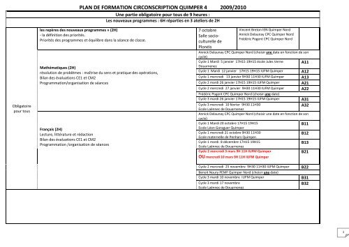 plan de formation circonscription quimper 4 2009/2010 - Inspection ...