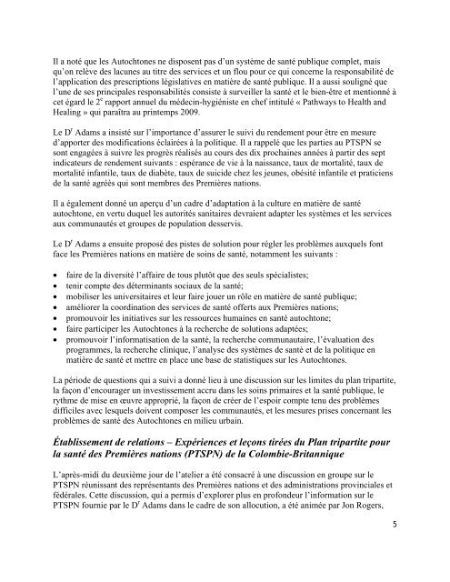 Rapport de l'atelier national des coordonnateurs - cssspnql