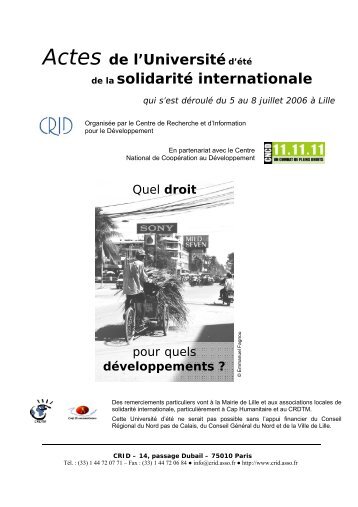 Actes de l'Universitéd'été de la solidarité internationale - Crid