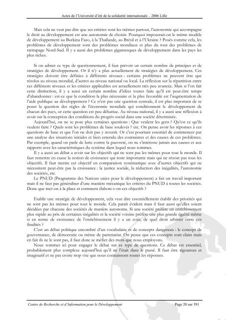 Actes de l'Universitéd'été de la solidarité internationale - Crid