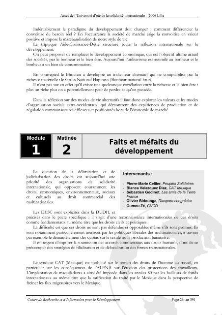 Actes de l'Universitéd'été de la solidarité internationale - Crid