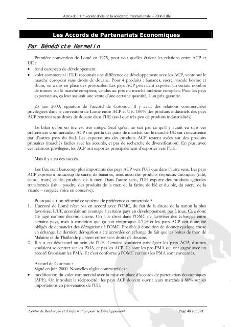 Actes de l'Universitéd'été de la solidarité internationale - Crid