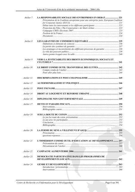 Actes de l'Universitéd'été de la solidarité internationale - Crid