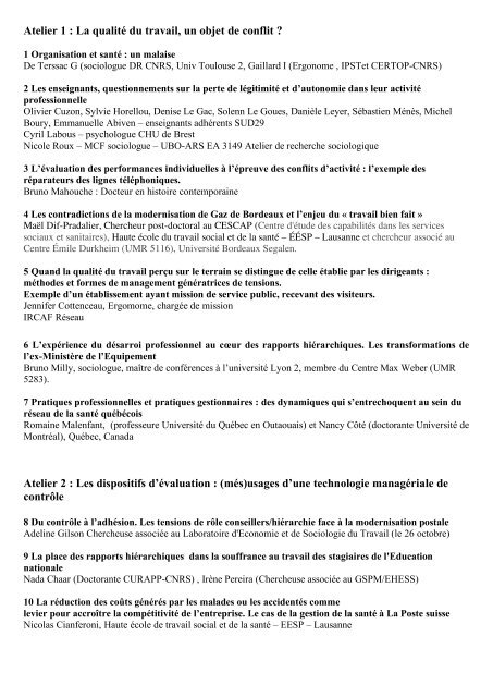 Atelier 1 La Qualite Du Travail Un Objet De Conflit Atelier 2 Les