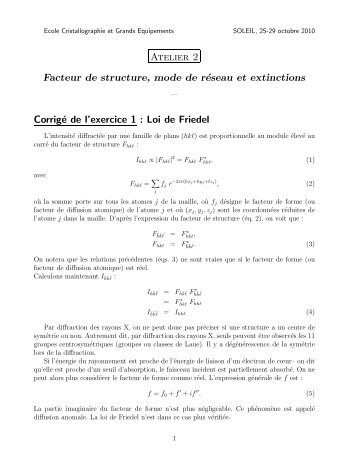 Atelier 2 Facteur de structure, mode de réseau - Cristallographie et ...