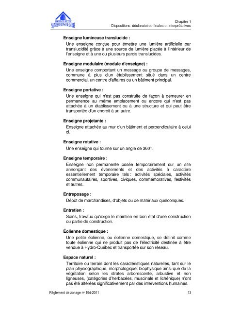 Règlement 194-2011 / Zonage - Saint-Faustin-Lac-Carré
