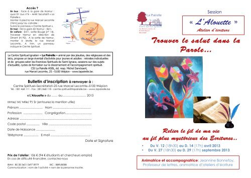 Atelier d'écriture - Centre Spirituel Ignatien La Pairelle