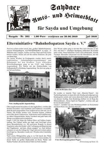 Neues vom Heimatverein - Bergstadt Sayda
