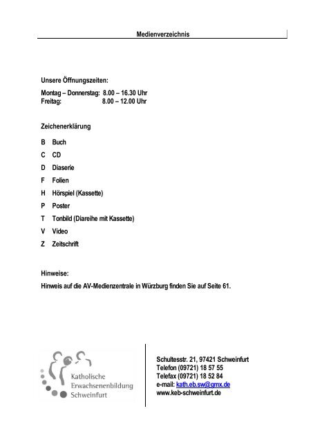 Medienverzeichnis Katholische Erwachsenenbildung Schweinfurt ...